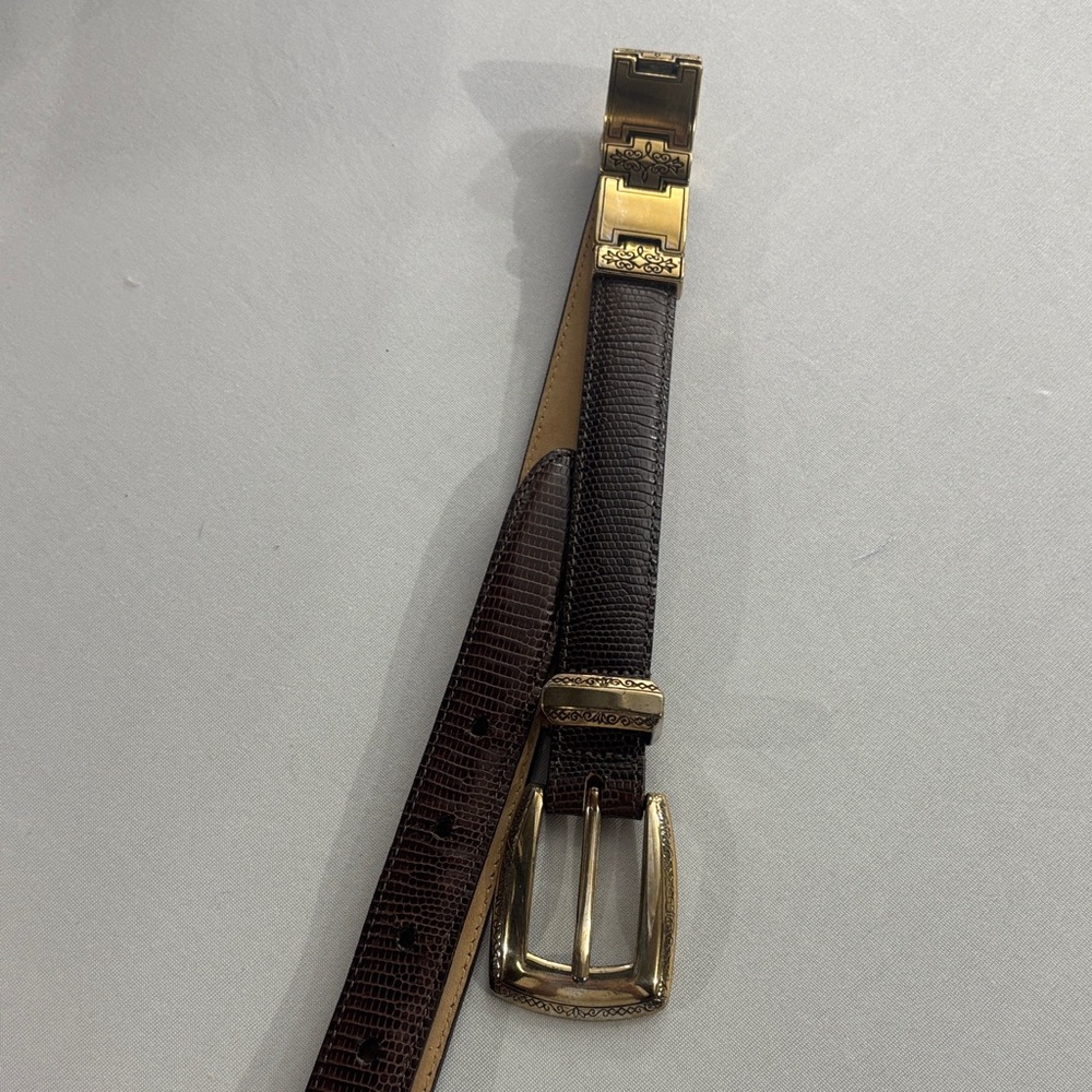Elegant Brown Leather Belt with Gold Buckle
